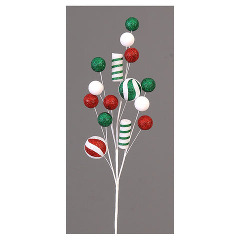 VETUR Decorazione natalizia ramo con palline rosse, bianche e verdi 69 cm