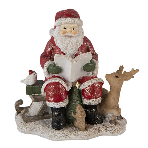 CLAYRE E EEF Decorazione Natalizia Babbo Natale con renna effetto legno 14x12x13 cm