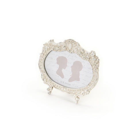 NUVOLE DI STOFFA Cornice Portafoto specchio crema con ornamenti in resina, Shabby Chic Maria Vittoria Danidè foto: 15x10 cm