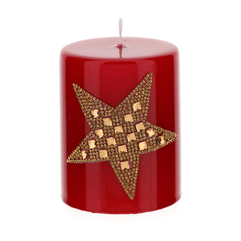 HERVIT Candela moccolo con stella cristalli paraffina rosso laccato 7x9 cm