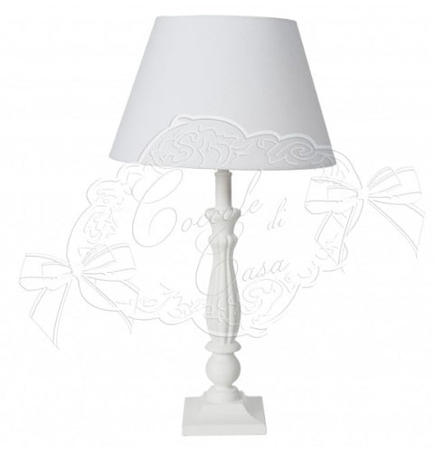 COCCOLE DI CASA Lampada da tavolo in legno con cappa in lino bianco "Tilde" vintage Shabby Chic D.11,5XH.55 cm