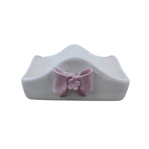 NALI' Porta tovaglioli in porcellana bianco con fiocco rosa 22x6 cm LF03ROSA