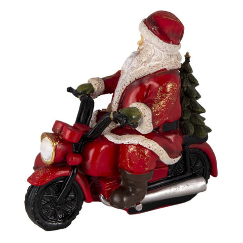 CLAYRE E EEF Decorazione Natalizia Statua Babbo Natale su moto e orso al suo fianco 19x14x17 cm