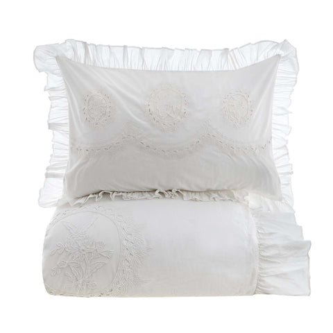 Blanc Mariclò Copripiumino matrimoniale in cotone bianco + 2 copriguanciali "Dentelle" Shabby 200x250 cm
