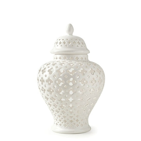 HERVIT Anfora potiche decorazione vaso traforato porcellana bianca 19x29 cm
