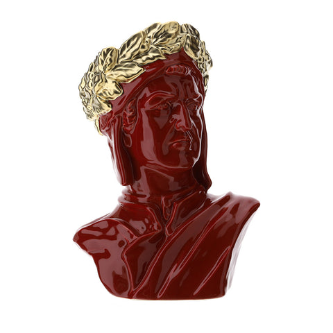 HERVIT Decorazione statuina testa Dante Alighieri porcellana rosso e oro h 35cm