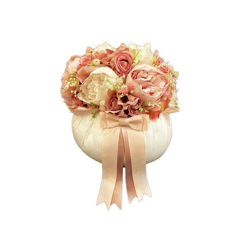 MATA CREAZIONI Pouf maxi di fiori decoro floreale cotone panna e rosa Ø24 H22 cm