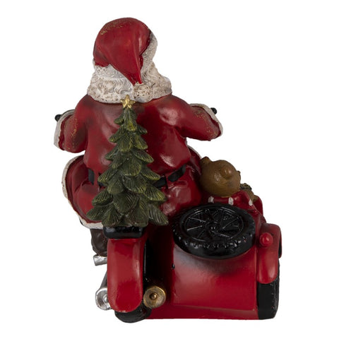 CLAYRE E EEF Decorazione Natalizia Statua Babbo Natale su moto e orso al suo fianco 19x14x17 cm