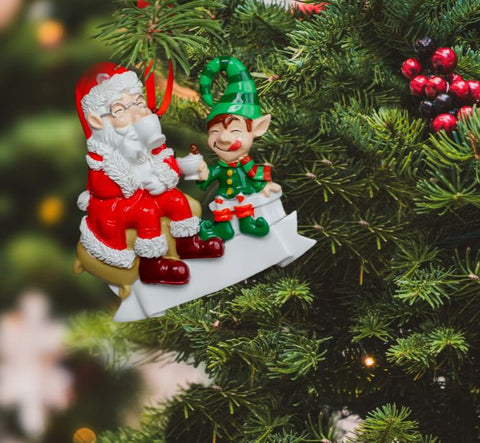 Elfidea Pendente albero Natale elfetto con Babbo Natale in resina 10xh16 cm