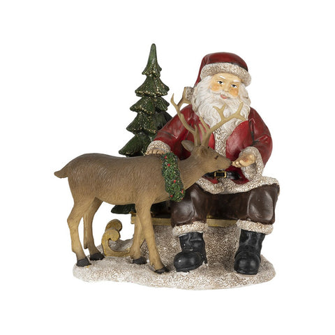 CLAYRE E EEF Decorazione Natalizia Babbo Natale con renna effetto legno 17x14x17 cm
