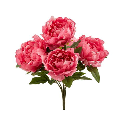 EDG Peonia bouquet mazzetto di fiori con 5 peonie in tessuto rosa scuro H48 cm