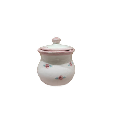 NALI' Zuccheriera in porcellana di capodimonte SHABBY bianco fiori rosa Ø8x8 cm