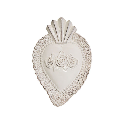 VIRGINIA CASA Cuore piccolo rose "EXVOTO" in ceramica bianca 29x19 cm K178OR-1@B
