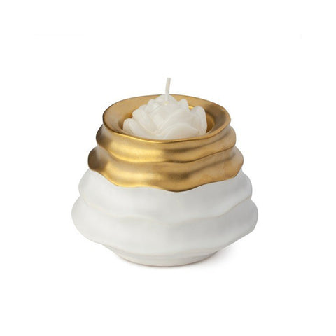 HERVIT Porta candela in gres ondulato bianco e oro ø10 cm 27944