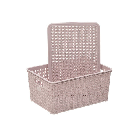 INART Scatola cesta porta oggetti rosa da bagno o da cucina in plastica shabby chic 2 varianti