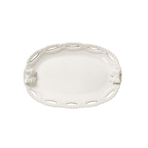 L'ARTE DI NACCHI Vassoio ovale con fiocchi ceramica bianca 35x23,5x6 cm KF-46