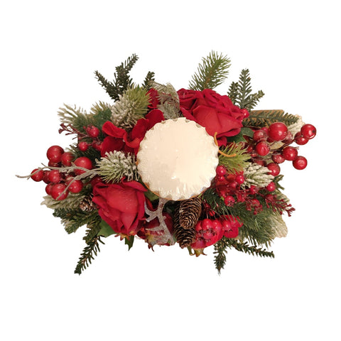 MATA CREAZIONI Girocandela centrotavola natalizio con candela e rose Ø37 cm