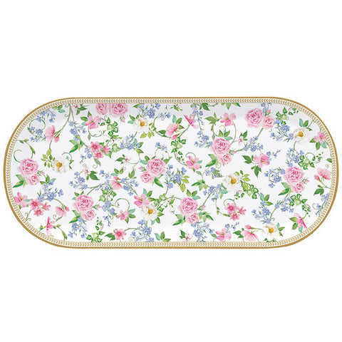EASY LIFE Vassoio ovale porcellana GARDEN JOY con fiorellini rosa 33,5x15 cm