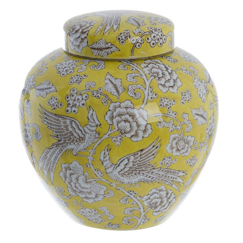 Blanc Mariclò Vaso decorativo giallo con coperchio in porcellana 23x23x24 cm