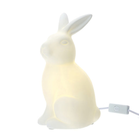 HERVIT Lampada abat jour a forma di coniglio traforata porcellana bianco 14x25cm