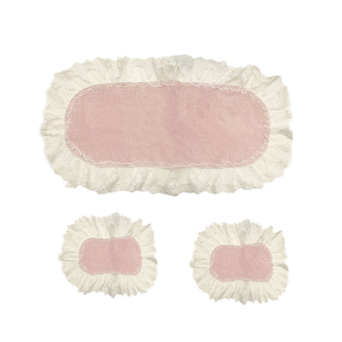 OFFICINA TESSILE Tris centri con bordo in pizzo e cotone rosa e bianco 100x40 cm