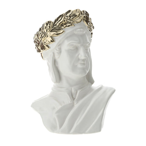 HERVIT Decorazione statuina testa Dante Alighieri porcellana bianca e oro h 35cm
