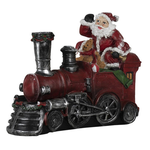 CLAYRE E EEF Decorazione Natalizia Babbo Natale con orsacchiotto su locomotiva 28x12x23 cm