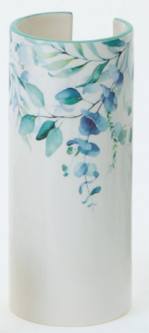 HERVIT Porta bicchieri in porcellana con decoro floreale Botanic Ø9x21 cm