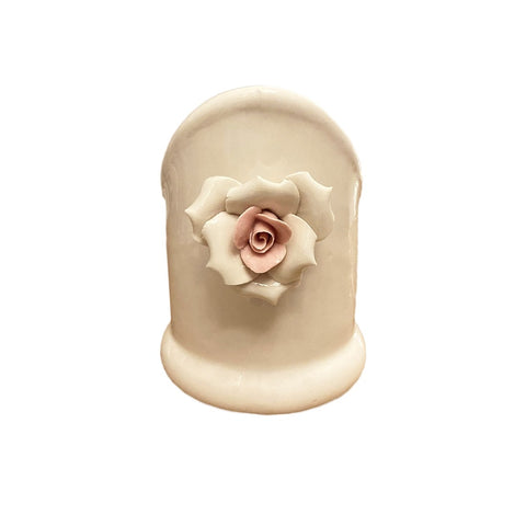 AD REM COLLECTION Porta bicchieri piccolo porcellana bianca con rosa Ø8 H13 cm