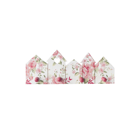 NUVOLE DI STOFFA Appendino da parete ELIZABETH legno bianco a fiori rosa 11x30cm