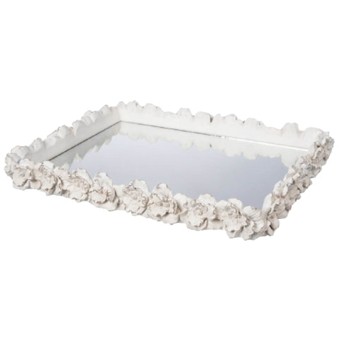 COCCOLE DI CASA Vassoio rettangolare con specchio bianco decapé 46x36 cm