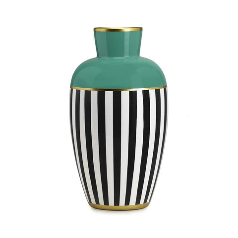 Fade Anfora alta da interno per piante o fiori, Vaso verde con linee in porcellana "Vogue" Design Moderno, Glamour