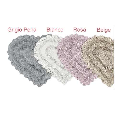 L'ATELIER 17 Tappeto a forma di cuore per bagno o camera, tappetino crochet in puro cotone "Petit coeur" 55x65 cm 5 varianti