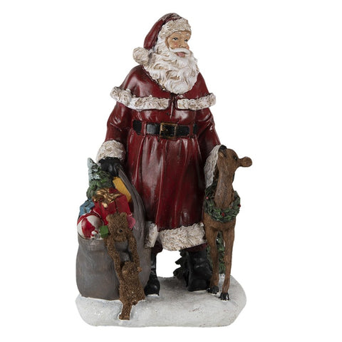 CLAYRE E EEF Decorazione Natalizia Babbo Natale con cerbiatto effetto legno 17x13x29 cm
