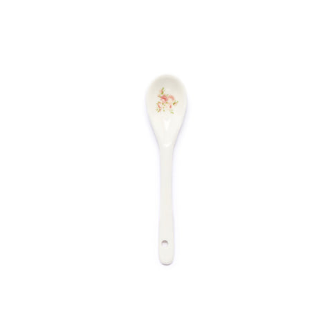 NUVOLE DI STOFFA Cucchiaino ANNETTE porcellana bianca con fiori rosa 12,7x2,5 cm