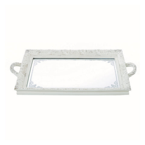 BLANC MARICLO' Vassoio con manici e specchio vintage resina bianco 42x25,3x3 cm
