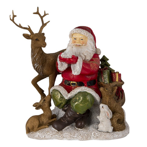 CLAYRE E EEF Decorazione Natalizia Babbo Natale con renna effetto legno 18x13x19 cm