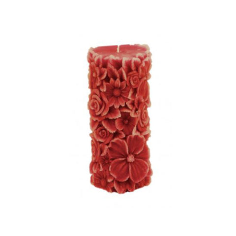 CERERIA PARMA Moccolo fiorito grande candela decorativa cera rosso Ø6,5 H14 cm