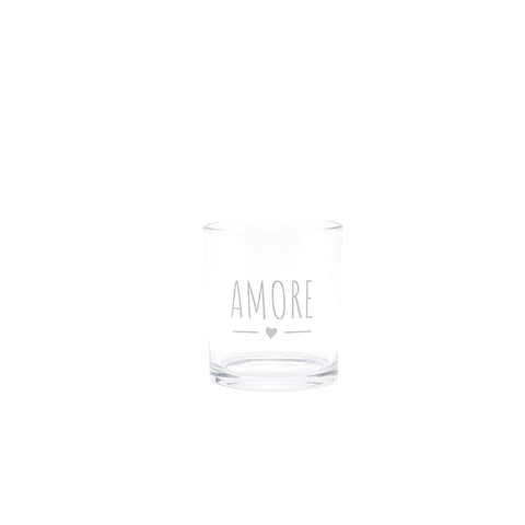 NUVOLE DI STOFFA Set di 6 bicchieri AMORE in vetro con frase 300ml 8x9 cm
