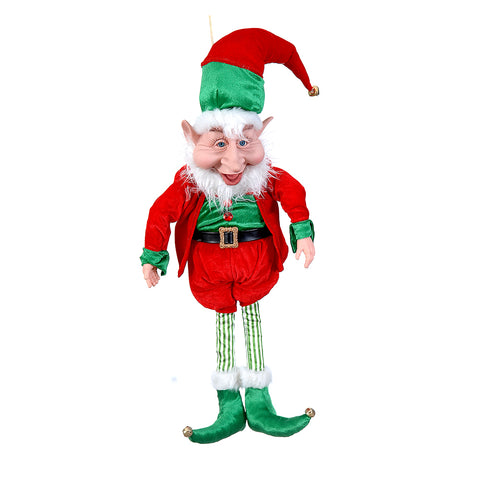 VETUR Elfo di Babbo Natale in tessuto verde e rosso da appendere h90cm