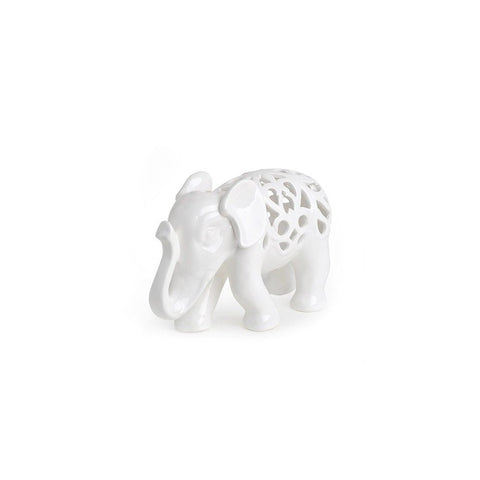 HERVIT Decorazione statuina elefante porcellana bianca traforata 36x24 cm