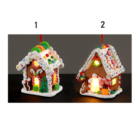 VETUR Addobbi natalizi Casa pan di zenzero con led in resina per albero di natale 9,5 cm 2 varianti