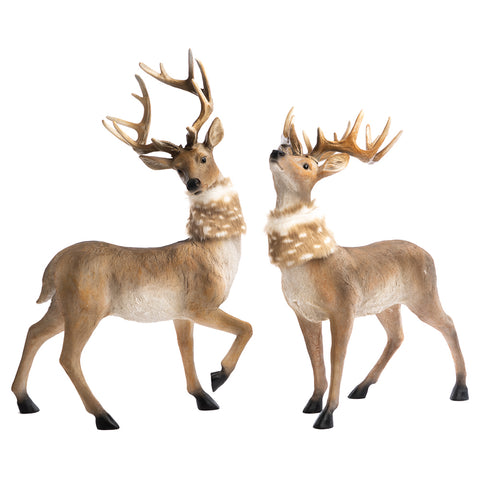 GOODWILL Set due Statuine natalizie Cervo in poliresina con pelliccia