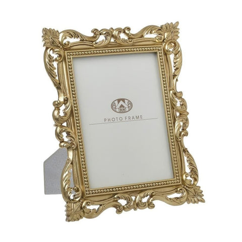 INART Cornice portafoto vintage da tavolo con intaglio poliresina oro 15x20 cm
