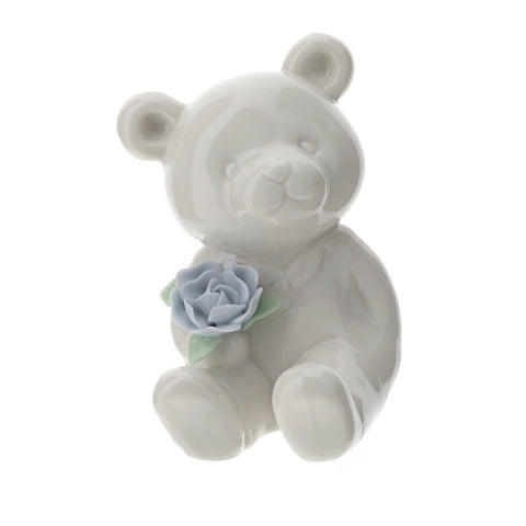 HERVIT Statuina orsetto con rose idea bomboniera porcellana bianco celeste 8,5cm