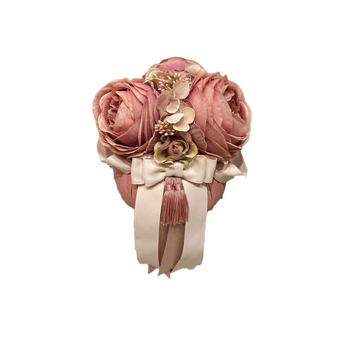 MATA CREAZIONI Pouf piccolo con rose decoro floreale cotone rosa Ø11 H14 cm