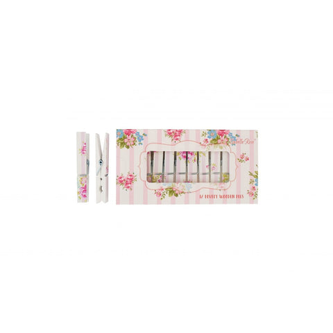 ISABELLE ROSE Set 12 mollette MARIE legno a fiori rosa 9x1 cm PEG03