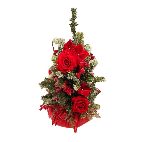 MATA CREAZIONI Pouf in velluto grande con pino decoro natalizio rosso Ø25 H45 cm