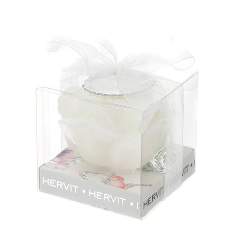HERVIT Candela rosa laccata bianca idea bomboniera confezione con fiocco Ø4,5x3 cm