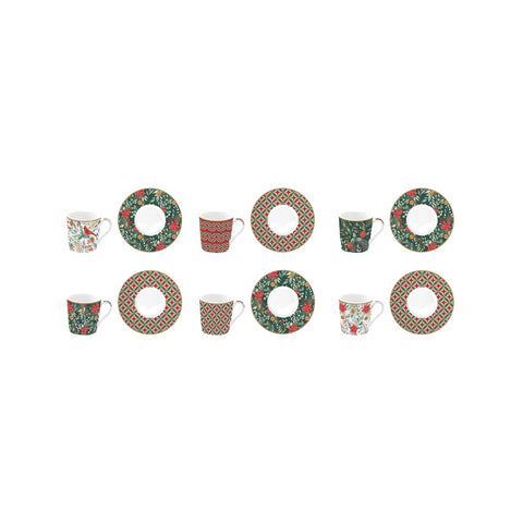 EASY LIFE Set 6 tazzine da caffè natalizie con piattino in porcellana "Christmas Joy" 100 ml